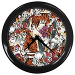 Natural-seamless-pattern-with-tiger-blooming-orchid Wall Clock (Black) Front