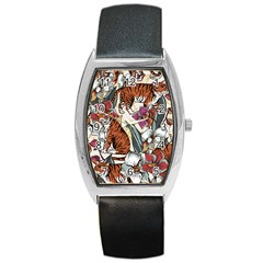 Natural-seamless-pattern-with-tiger-blooming-orchid Barrel Style Metal Watch by Pakemis