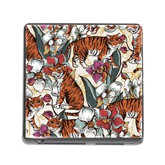 Natural-seamless-pattern-with-tiger-blooming-orchid Memory Card Reader (square 5 Slot) by Pakemis