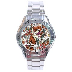 Natural-seamless-pattern-with-tiger-blooming-orchid Stainless Steel Analogue Watch by Pakemis