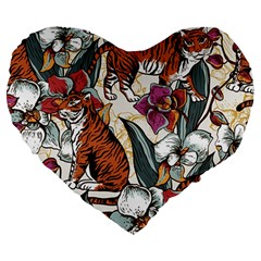 Natural-seamless-pattern-with-tiger-blooming-orchid Large 19  Premium Heart Shape Cushions by Pakemis