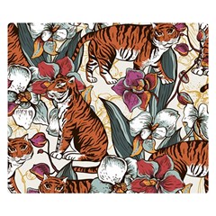 Natural-seamless-pattern-with-tiger-blooming-orchid Double Sided Flano Blanket (small) by Pakemis