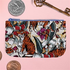 Natural-seamless-pattern-with-tiger-blooming-orchid Large Coin Purse by Pakemis