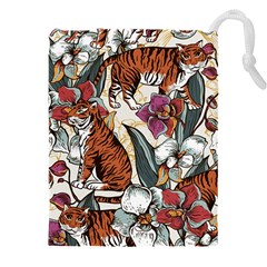 Natural-seamless-pattern-with-tiger-blooming-orchid Drawstring Pouch (5xl) by Pakemis