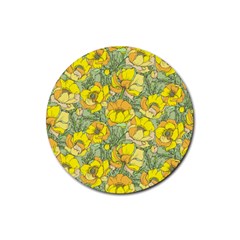 Seamless-pattern-with-graphic-spring-flowers Rubber Coaster (round) by Pakemis