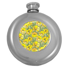 Seamless-pattern-with-graphic-spring-flowers Round Hip Flask (5 Oz) by Pakemis