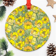 Seamless-pattern-with-graphic-spring-flowers Round Ornament (two Sides) by Pakemis