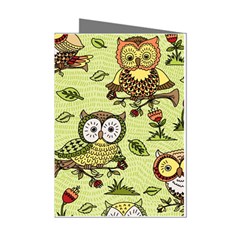 Seamless-pattern-with-flowers-owls Mini Greeting Cards (pkg Of 8)