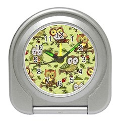 Seamless-pattern-with-flowers-owls Travel Alarm Clock by Pakemis