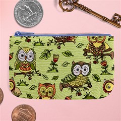 Seamless-pattern-with-flowers-owls Large Coin Purse by Pakemis