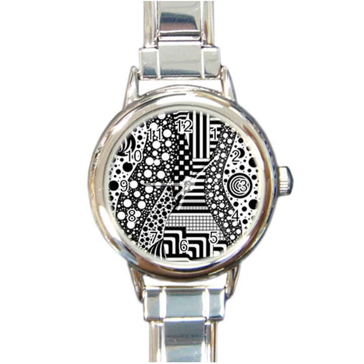 Black and white Round Italian Charm Watch