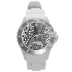 Black And White Round Plastic Sport Watch (l) by gasi