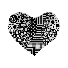 Black And White Standard 16  Premium Flano Heart Shape Cushions by gasi