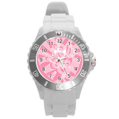 Pink Zendoodle Round Plastic Sport Watch (l) by Mazipoodles