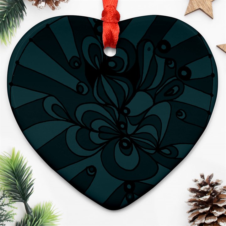 Green Zendoodle Heart Ornament (Two Sides)