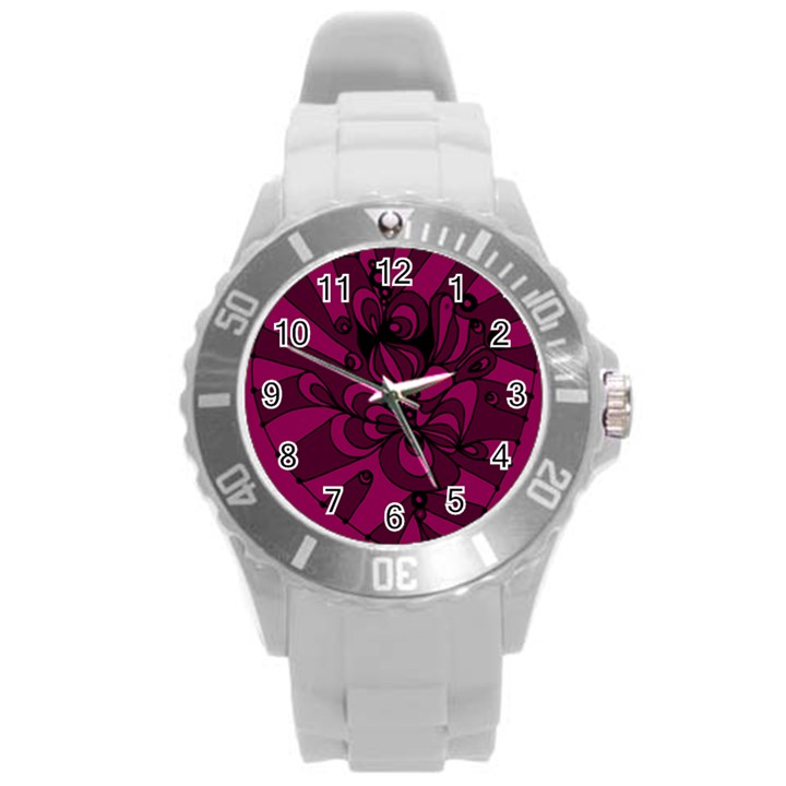 Aubergine Zendoodle Round Plastic Sport Watch (L)