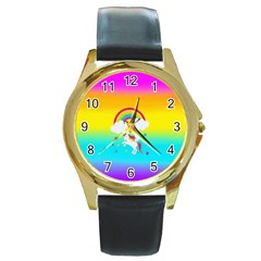 Unicorn Einhorn Licorne Round Gold Metal Watch by gasi