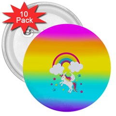 Unicorn Einhorn Licorne 3  Buttons (10 Pack)  by gasi