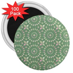 Kaleidoscope Peaceful Green 3  Magnets (100 Pack) by Mazipoodles