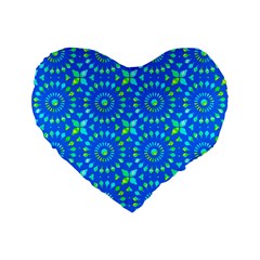 Kaleidoscope Blue Standard 16  Premium Flano Heart Shape Cushions by Mazipoodles