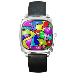 Colorful Abstract Art Square Metal Watch by gasi