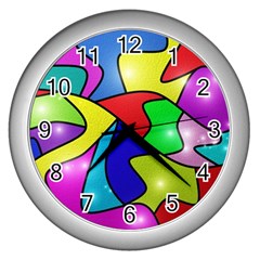 Colorful Abstract Art Wall Clock (silver) by gasi