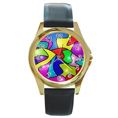 Colorful Abstract Art Round Gold Metal Watch by gasi