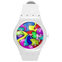 Colorful Abstract Art Round Plastic Sport Watch (m) by gasi