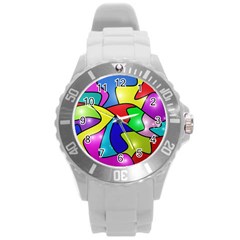 Colorful Abstract Art Round Plastic Sport Watch (l) by gasi