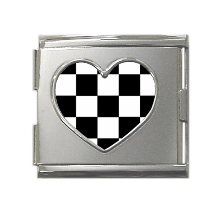 Grid-domino-bank-and-black Mega Link Heart Italian Charm (18mm)