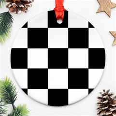 Grid-domino-bank-and-black Round Ornament (two Sides)