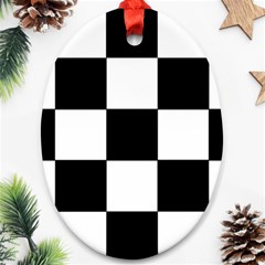 Grid-domino-bank-and-black Oval Ornament (two Sides)