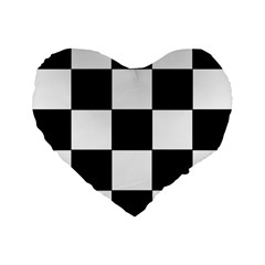 Grid-domino-bank-and-black Standard 16  Premium Flano Heart Shape Cushions by BangZart