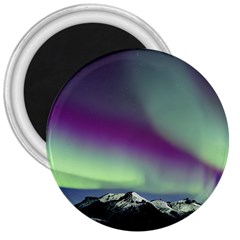 Aurora Stars Sky Mountains Snow Aurora Borealis 3  Magnets by Uceng