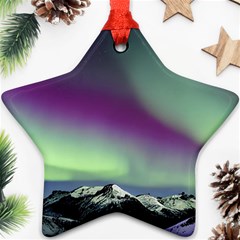 Aurora Stars Sky Mountains Snow Aurora Borealis Ornament (star)