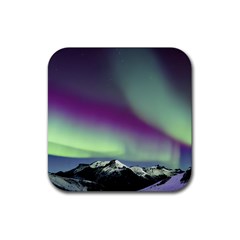 Aurora Stars Sky Mountains Snow Aurora Borealis Rubber Coaster (square) by Uceng