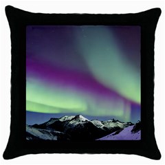 Aurora Stars Sky Mountains Snow Aurora Borealis Throw Pillow Case (black)