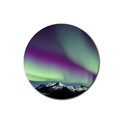 Aurora Stars Sky Mountains Snow Aurora Borealis Rubber Round Coaster (4 Pack) by Uceng