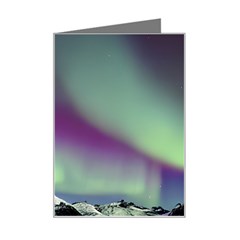 Aurora Stars Sky Mountains Snow Aurora Borealis Mini Greeting Card by Uceng