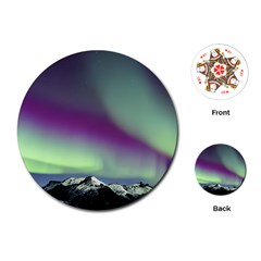 Aurora Stars Sky Mountains Snow Aurora Borealis Playing Cards Single Design (round) by Uceng