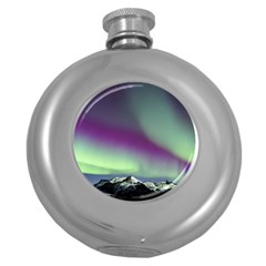 Aurora Stars Sky Mountains Snow Aurora Borealis Round Hip Flask (5 Oz) by Uceng