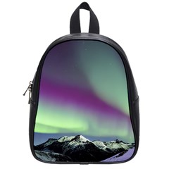 Aurora Stars Sky Mountains Snow Aurora Borealis School Bag (small)