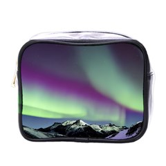 Aurora Stars Sky Mountains Snow Aurora Borealis Mini Toiletries Bag (one Side)