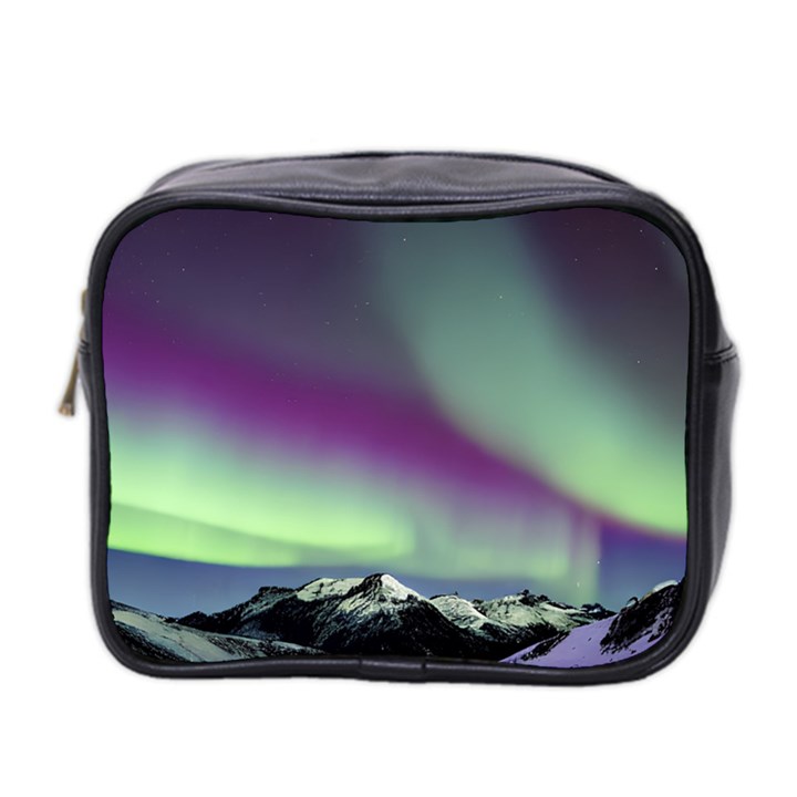 Aurora Stars Sky Mountains Snow Aurora Borealis Mini Toiletries Bag (Two Sides)