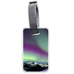 Aurora Stars Sky Mountains Snow Aurora Borealis Luggage Tag (one Side) by Uceng