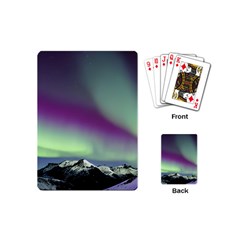 Aurora Stars Sky Mountains Snow Aurora Borealis Playing Cards Single Design (mini) by Uceng