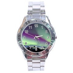 Aurora Stars Sky Mountains Snow Aurora Borealis Stainless Steel Analogue Watch by Uceng