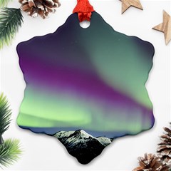 Aurora Stars Sky Mountains Snow Aurora Borealis Ornament (snowflake)