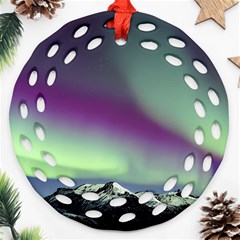 Aurora Stars Sky Mountains Snow Aurora Borealis Round Filigree Ornament (two Sides)