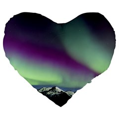 Aurora Stars Sky Mountains Snow Aurora Borealis Large 19  Premium Heart Shape Cushions